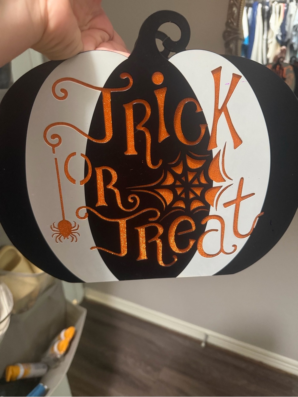 Yankee Candle Black and Orange Trick or Treat Pumpkin votive sign